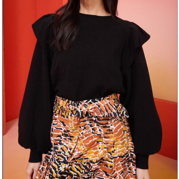 Marie Oliver Remi Black Puff Sleeve Popover Pullover Sweater - Picture 1 of 12